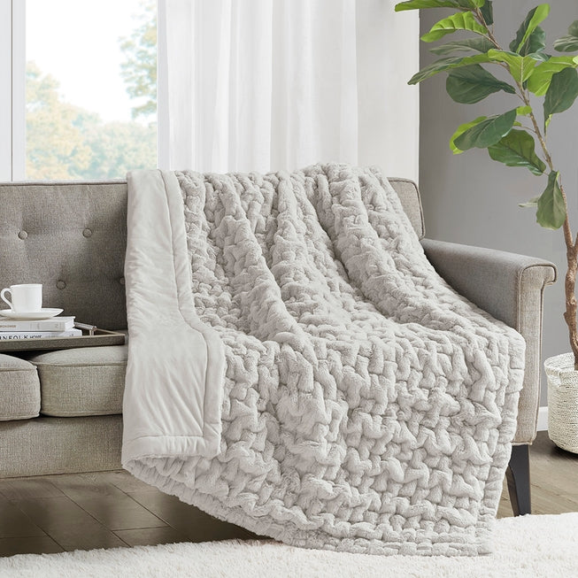 Cozy Ruched Fur Throw 50x60"