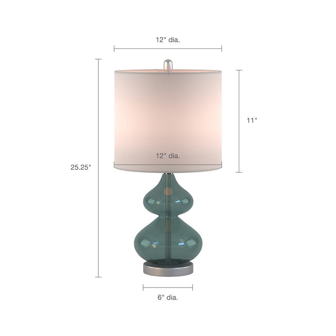 [Set of 2] Clear Glass Base Table Lamps, Teal Blue Glass
