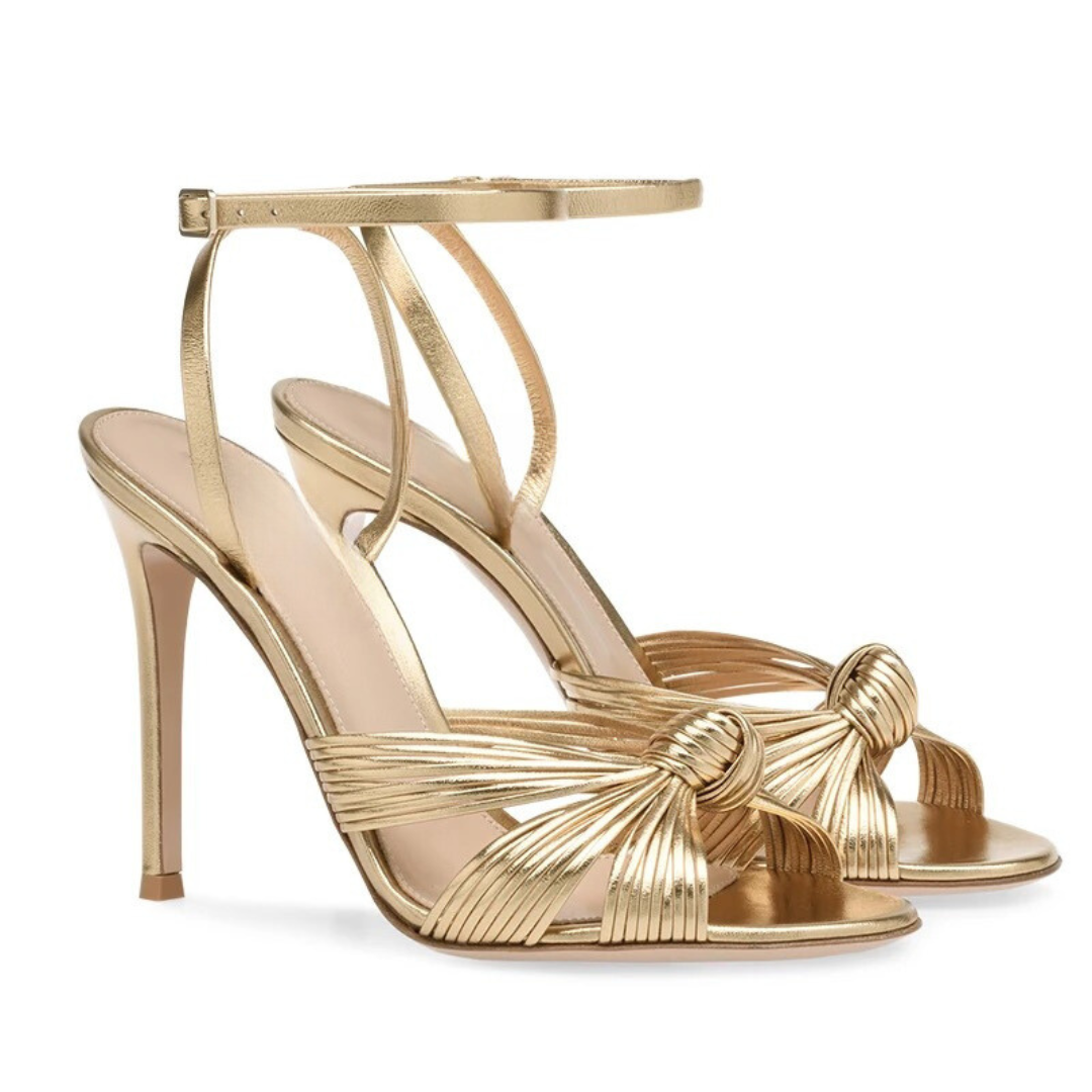 Gold ankle strap heels