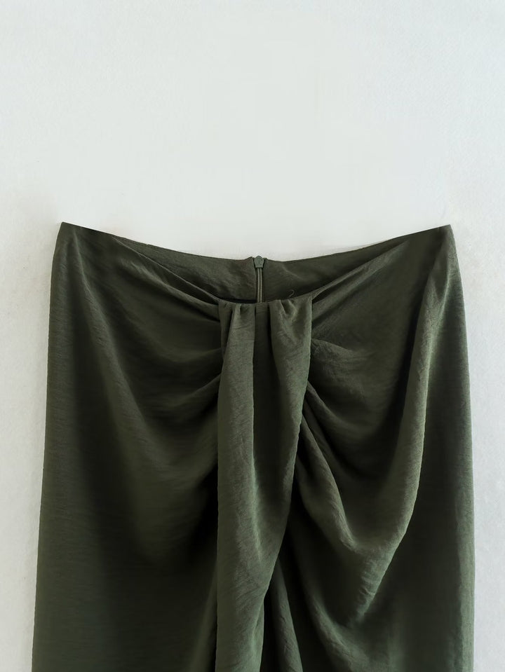 Ruched plain elegant skirt in hunter green