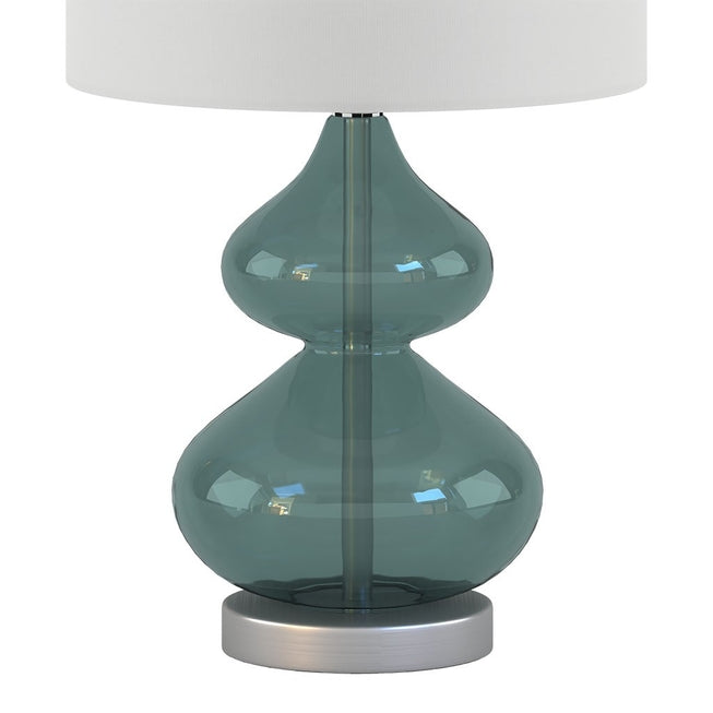 [Set of 2] Clear Glass Base Table Lamps, Teal Blue Glass