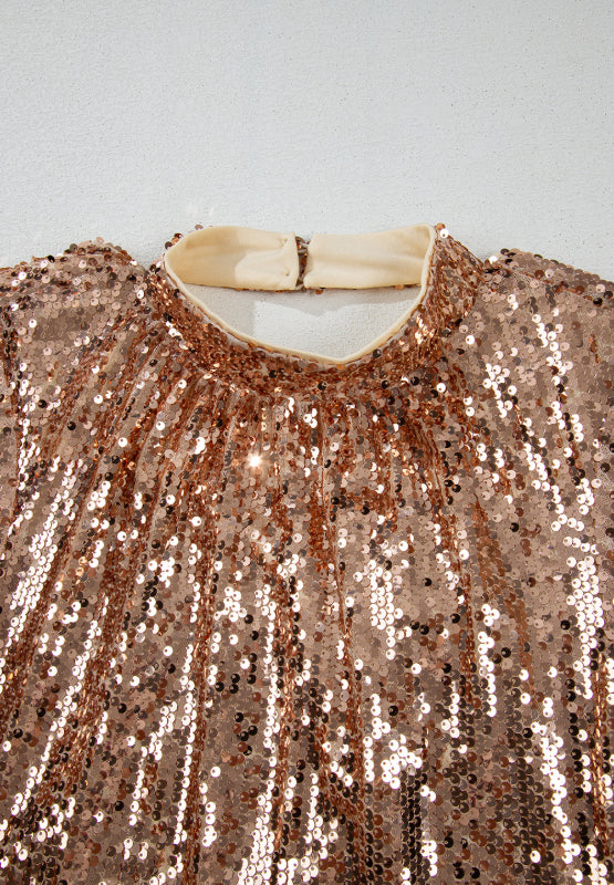 Backless Sequin Mock Neck Mini Dress