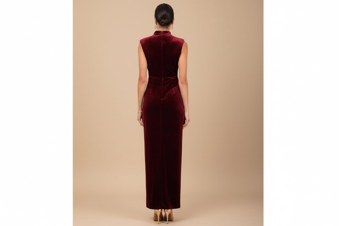 Wine Velvet High-Neck Maxi