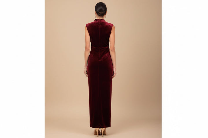 Wine Velvet High-Neck Maxi