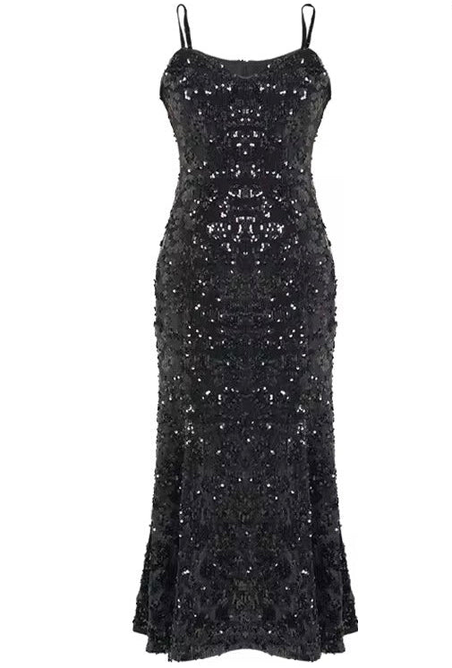 Black Sequin Slip Evening Dress