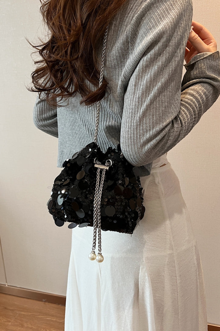 Drawstring Sequin Crossbody Bag