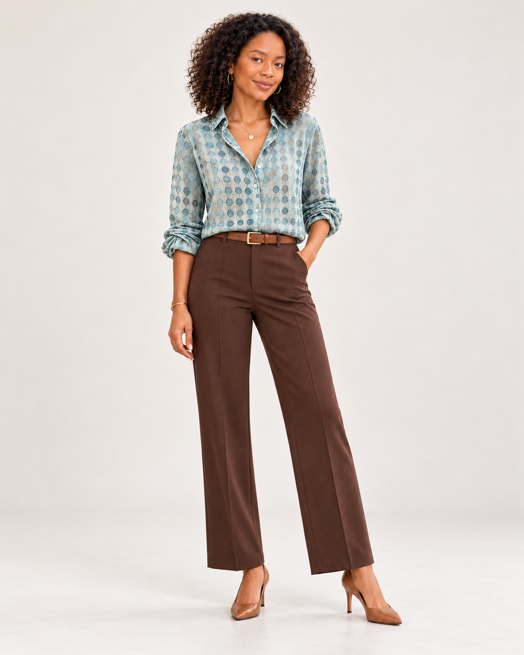 Full Size Circle Pattern Long Sleeve Shirt Plus Size