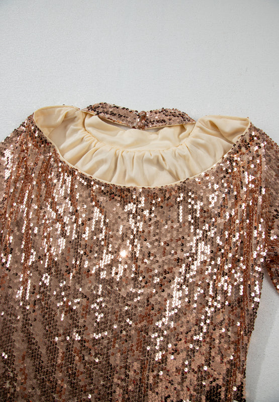 Backless Sequin Mock Neck Mini Dress