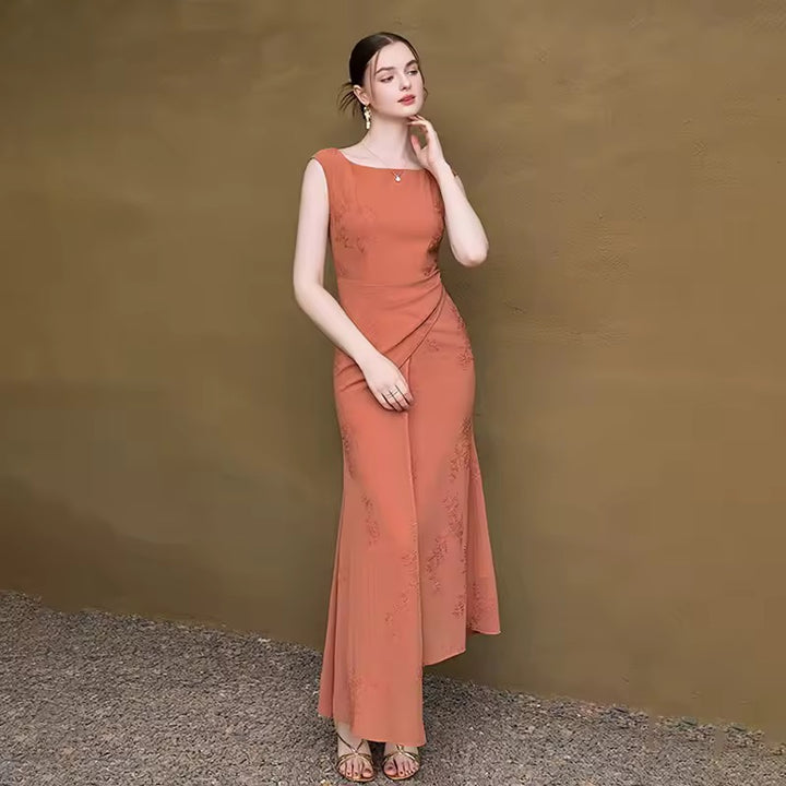 Rust Elegance Draped Midi Dress