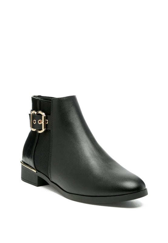 FROTHY BUCKLED ANKLE BOOT WITH CROC DETAIL