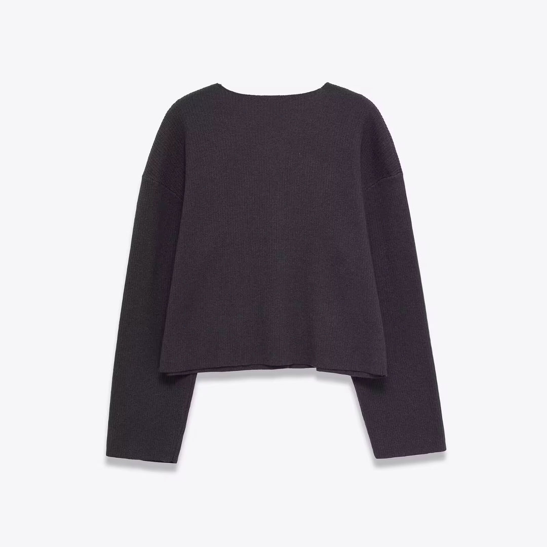 Purple Ribbed Cardigan W/ White Floral Accent