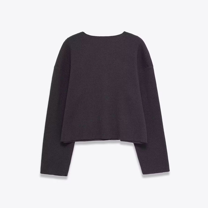 Purple Ribbed Cardigan W/ White Floral Accent