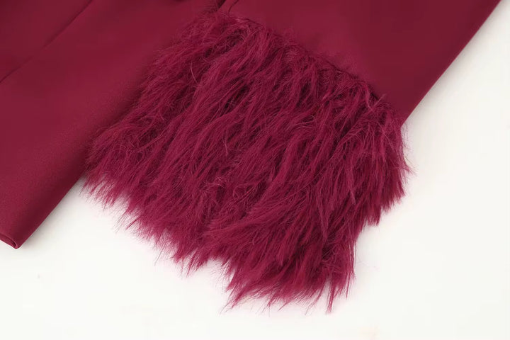 Burgundy Feather-Trim Blazer