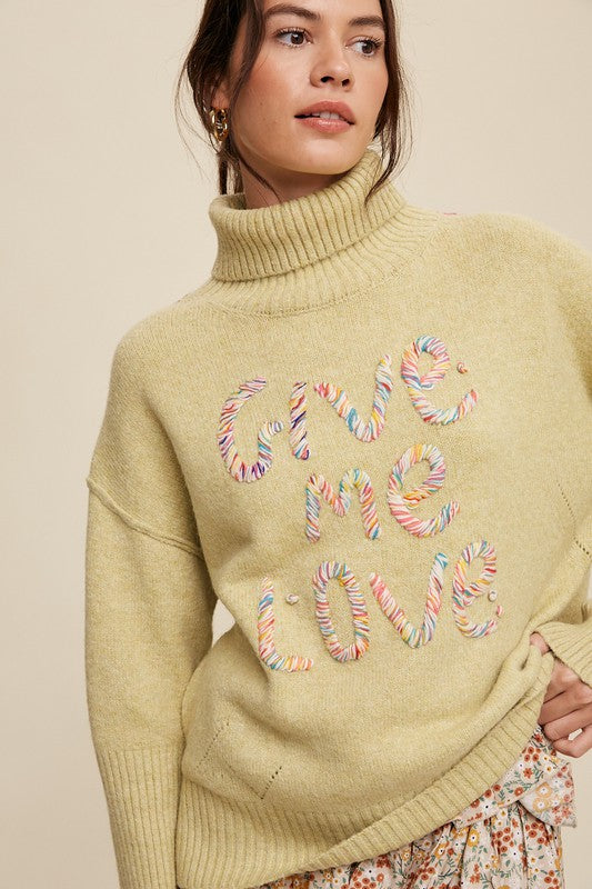 Give Me Love Stitched Mock Neck Sweater