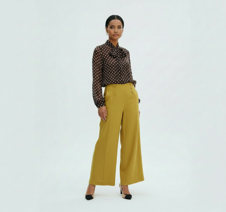 Wide-Leg Button-Decorated Pants