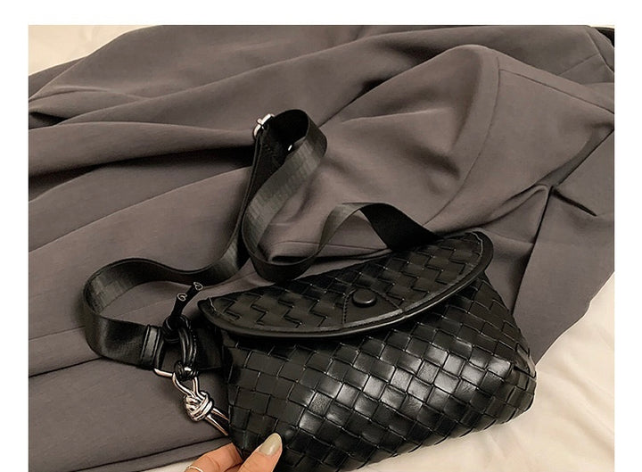 Black woven crossbody chest bag