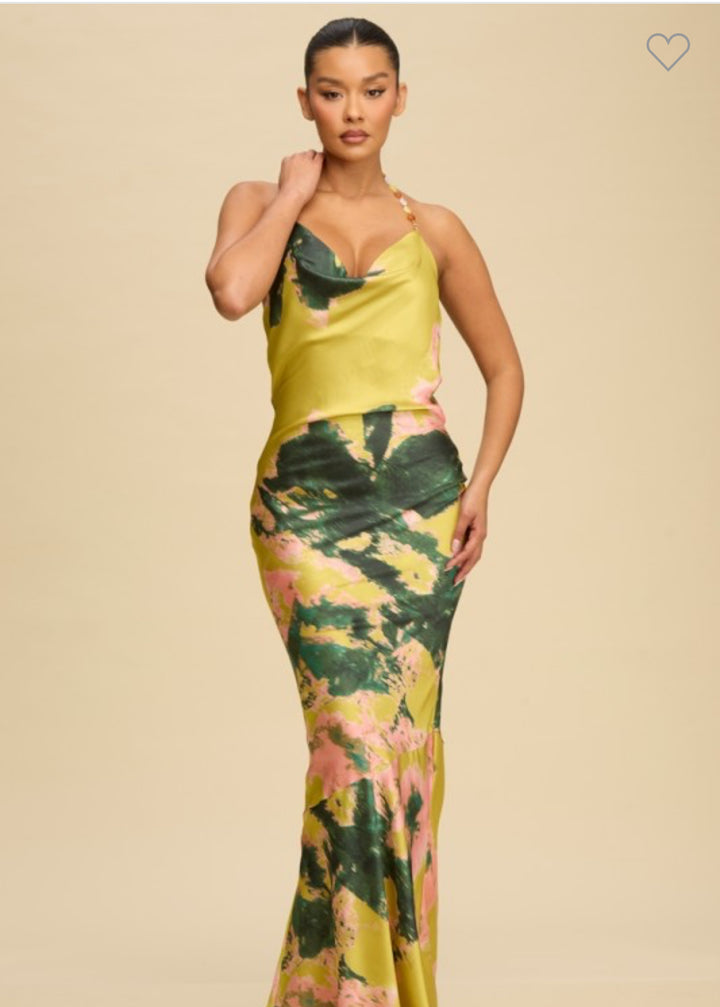 Abstract Print Silk-Blend Gown