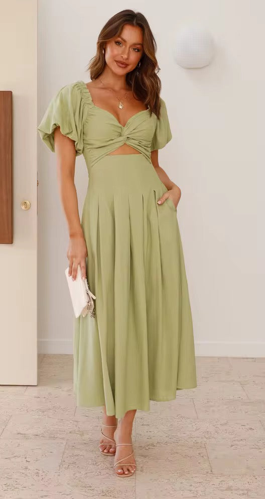 Sweetheart Neck Puff Sleeve Dress