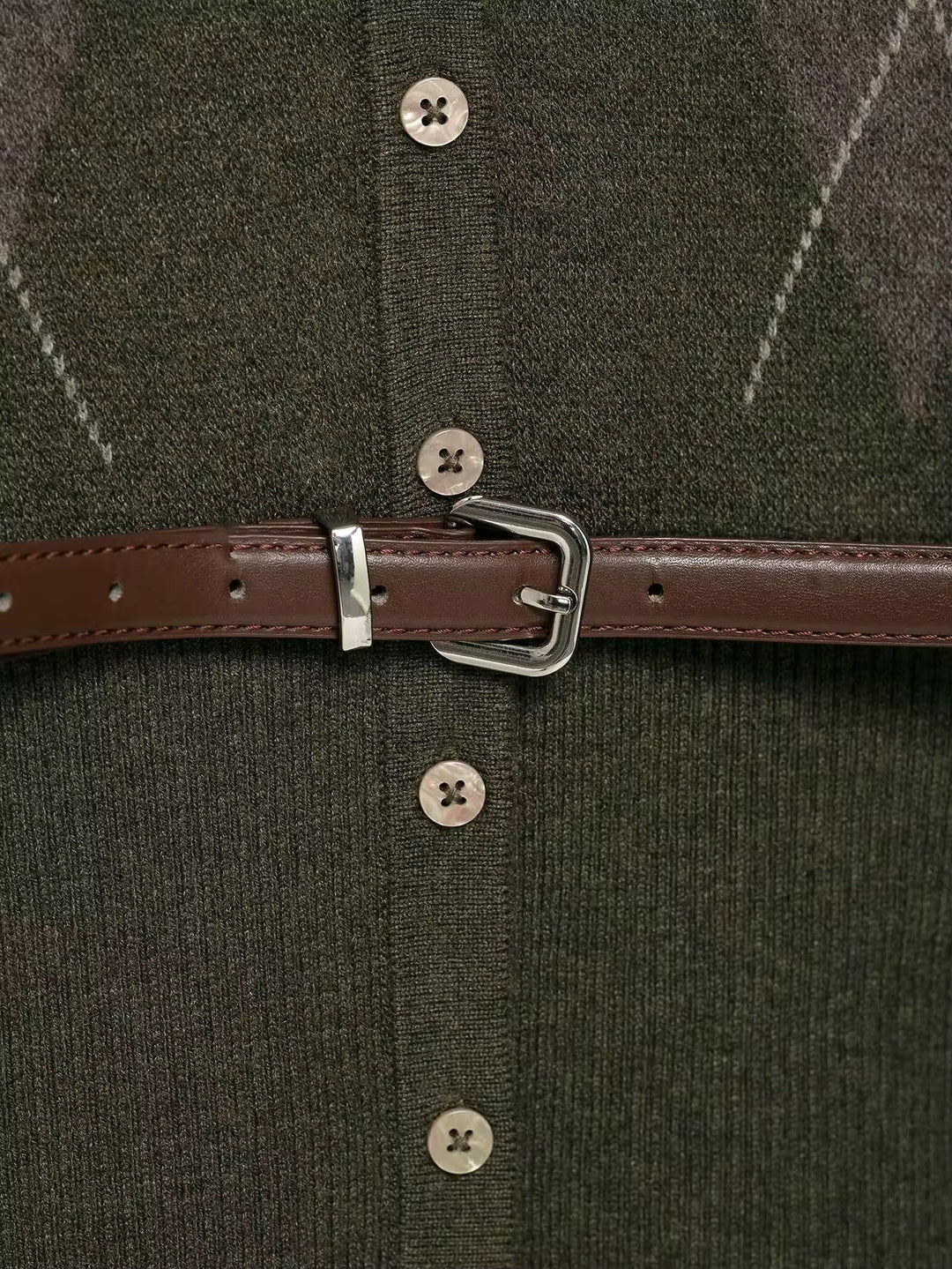 Argyle Pattern Cardigan and Skirt Set