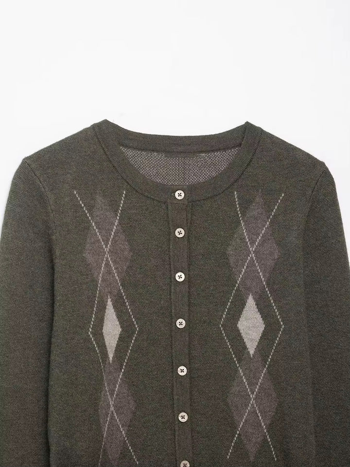 Argyle Pattern Cardigan and Skirt Set