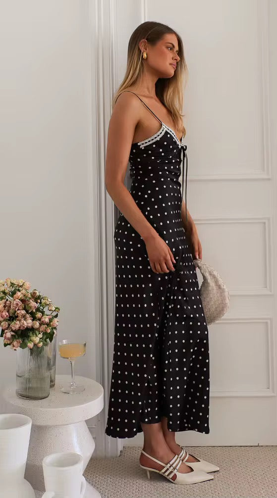 Polka Dot Square Neck Midi Cami Dress