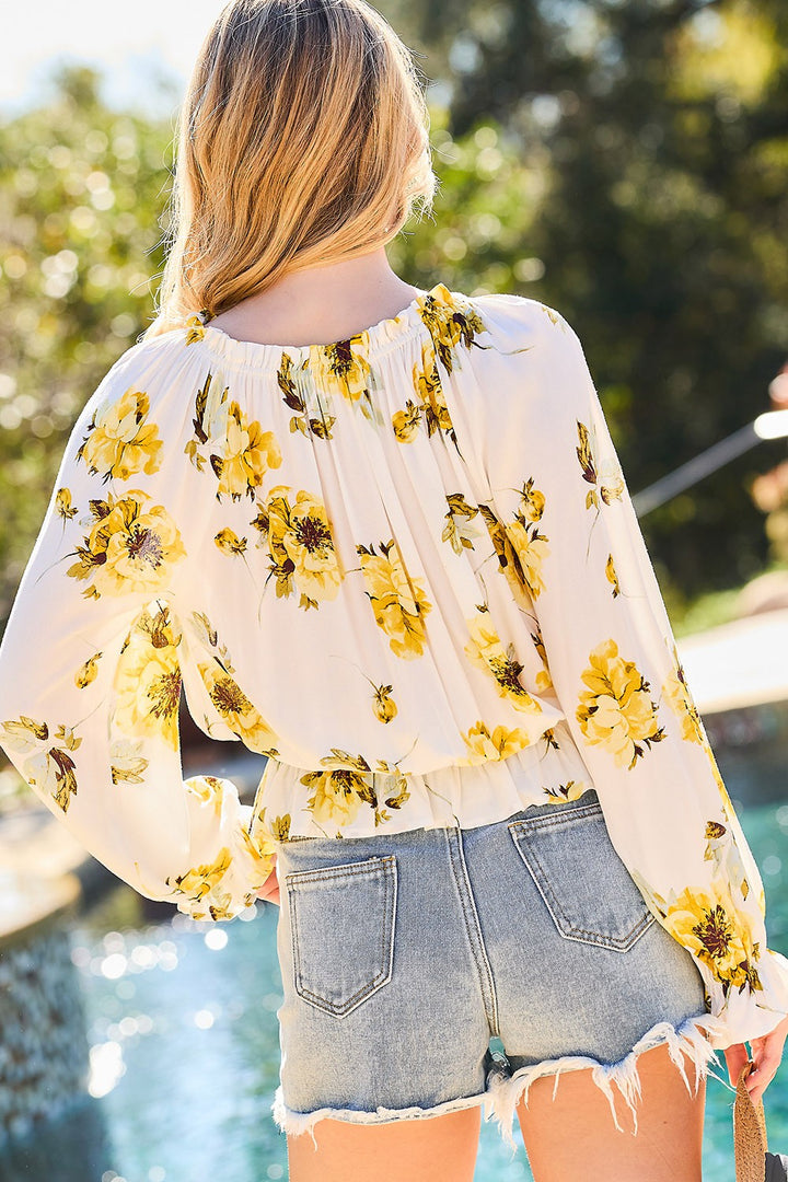 Off Shoulder Front Tie Floral Print Blouse Top