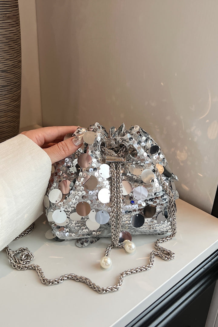 Drawstring Sequin Crossbody Bag