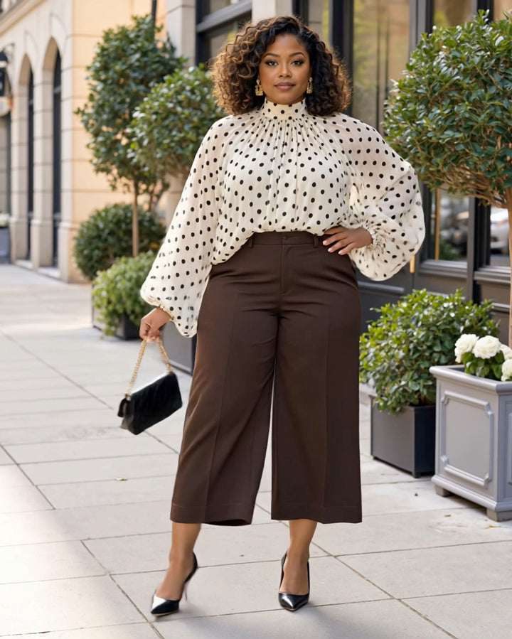Polka Dot Balloon Sleeve Blouse