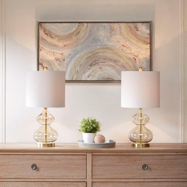 [Set of 2] Clear Glass Base Table Lamps, Gold Glass