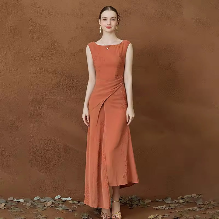 Rust Elegance Draped Midi Dress