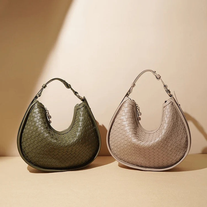 Leather woven armpit shoulder bag