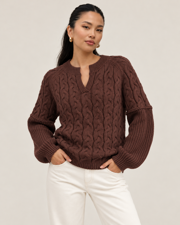Cable-Knit Dropped Shoulder Sweater