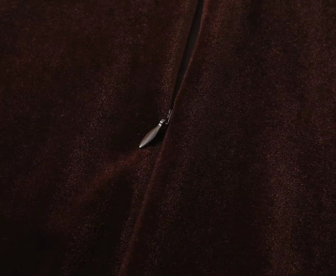 Velvet Brown Bodycon Dress with Lace Trim