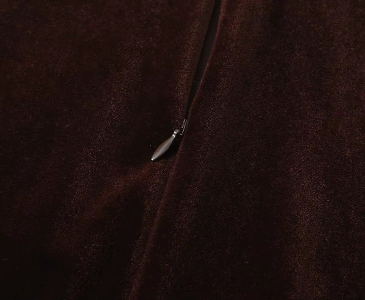 Velvet Brown Bodycon Dress with Lace Trim