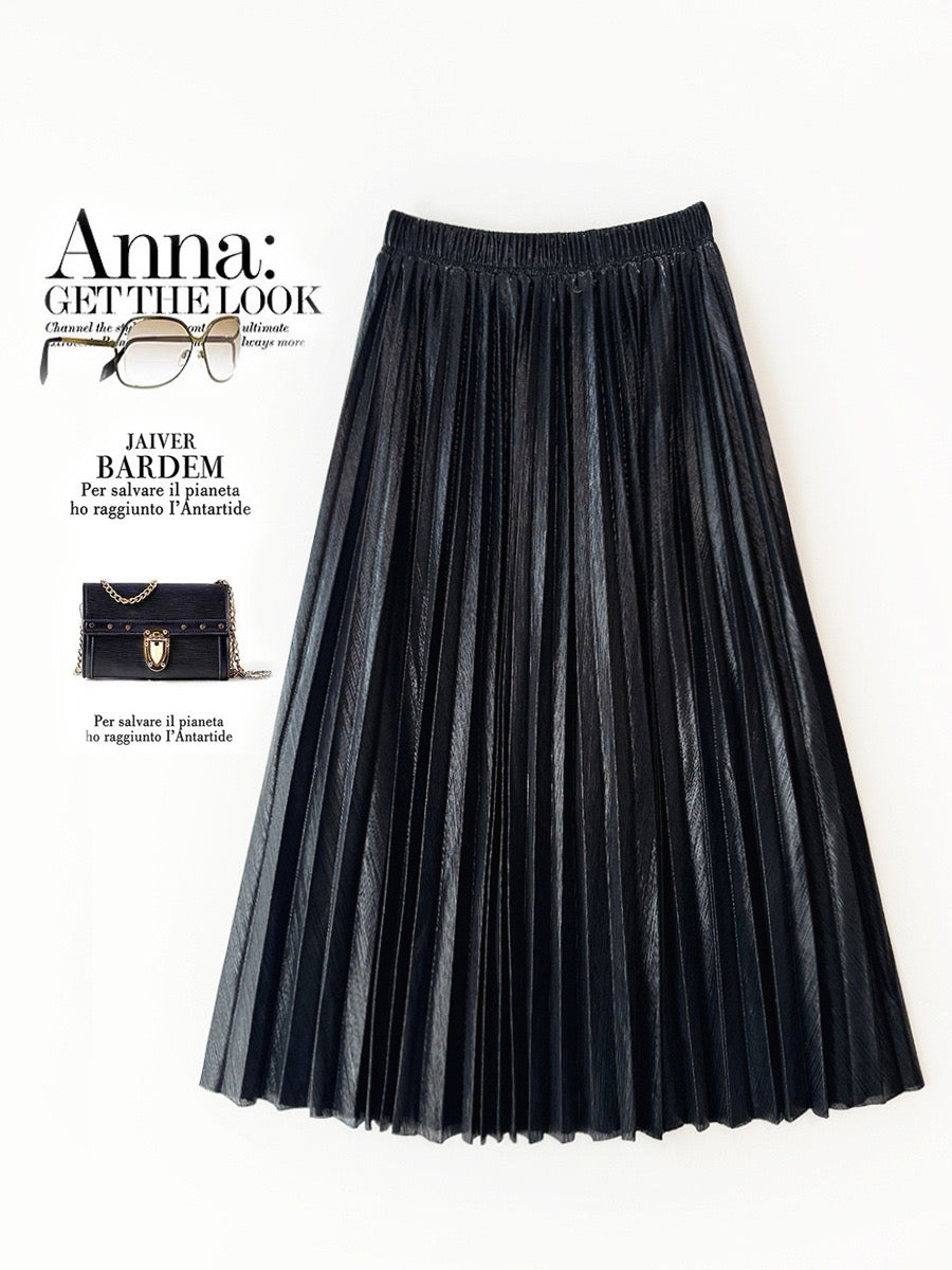 Metallic Pleated Maxi Skirt