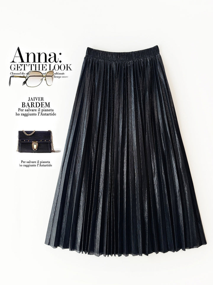 Metallic Pleated Maxi Skirt