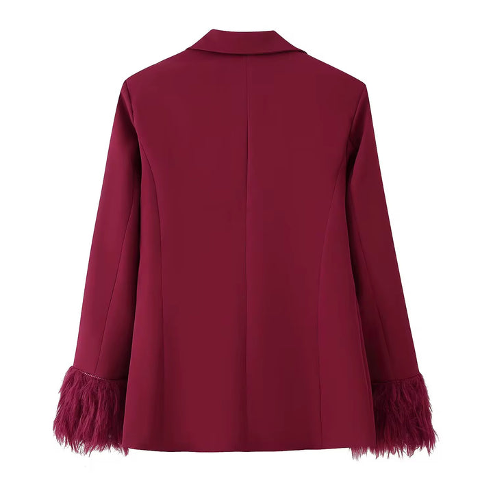 Burgundy Feather-Trim Blazer