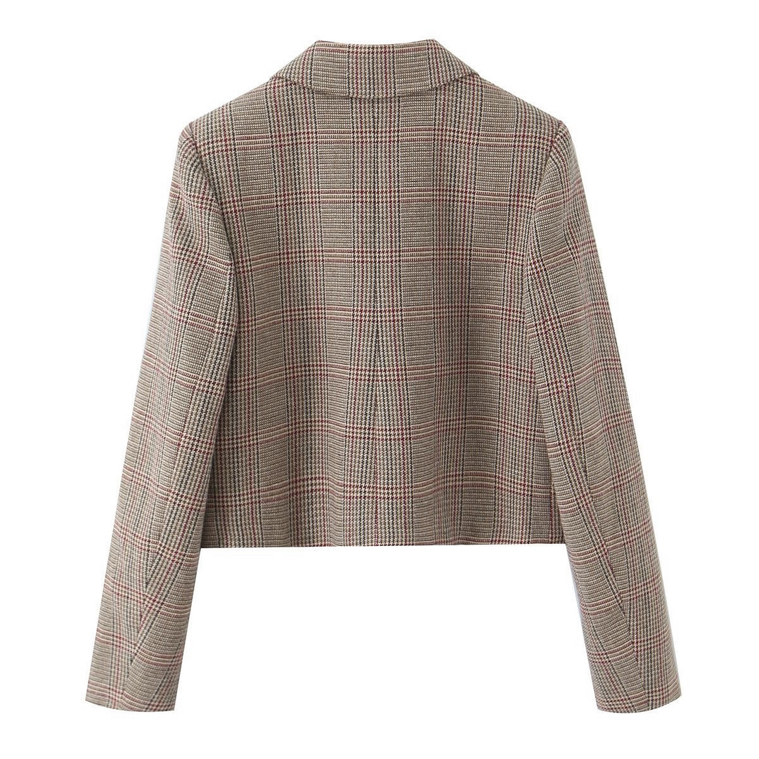 Plaid Cropped Blazer and Pants Set