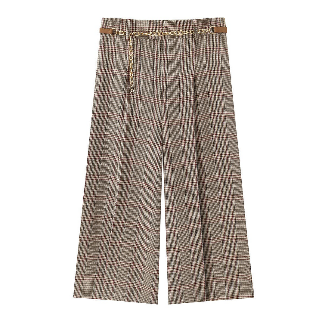 Plaid Cropped Blazer and Pants Set