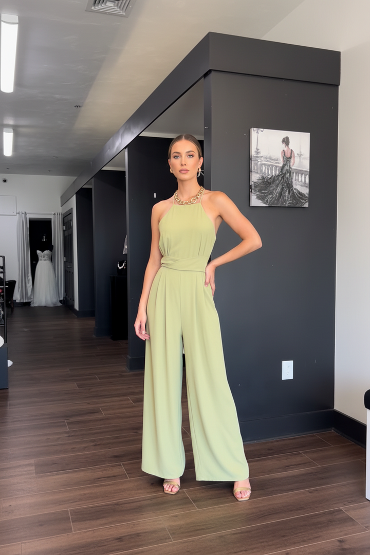 The Olive Luxe Halter Jumpsuit