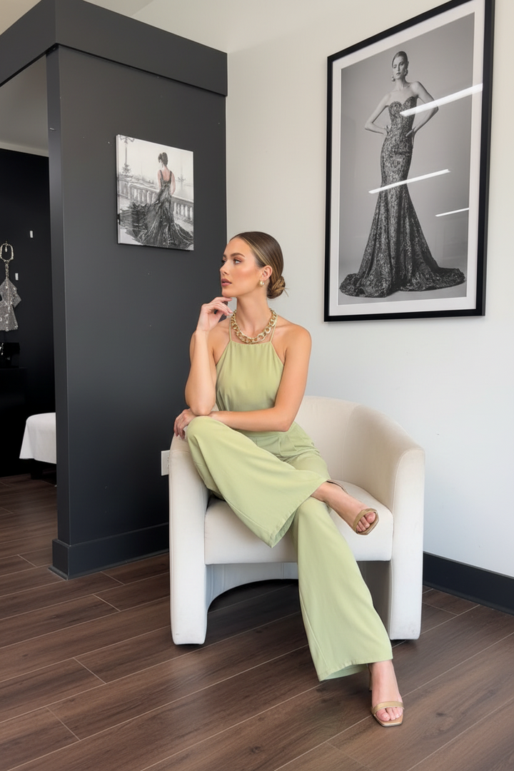 The Olive Luxe Halter Jumpsuit