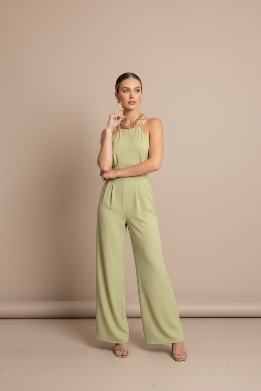 The Olive Luxe Halter Jumpsuit
