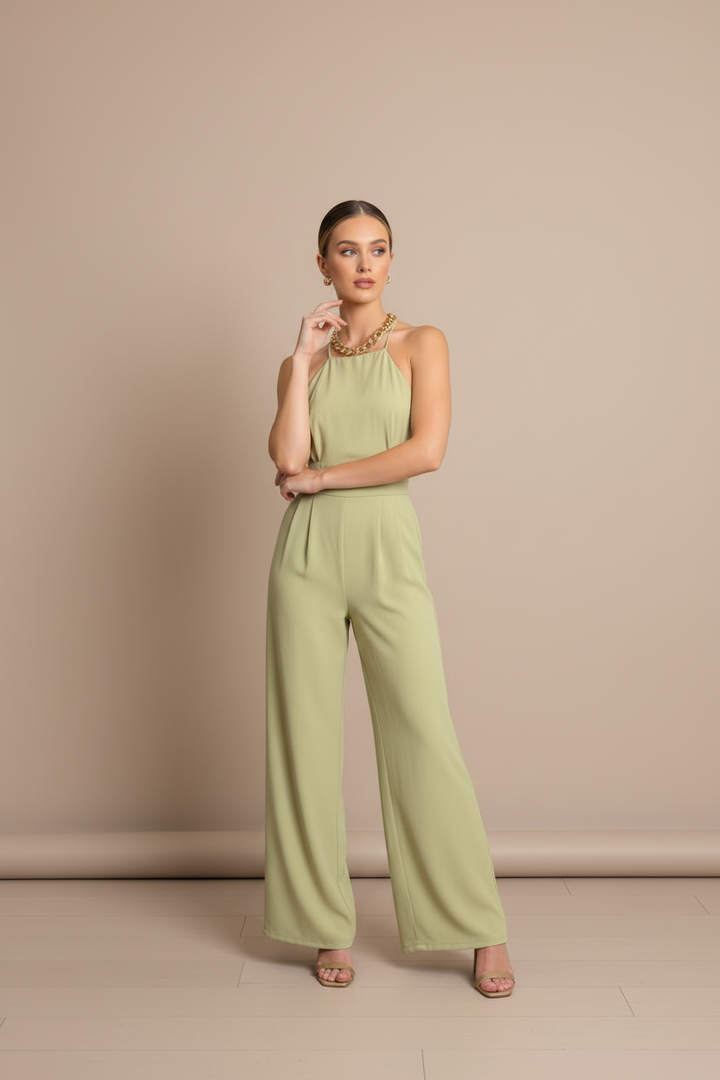 The Olive Luxe Halter Jumpsuit