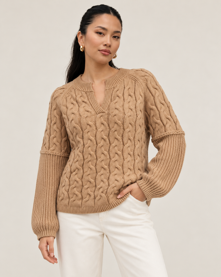 Cable-Knit Dropped Shoulder Sweater