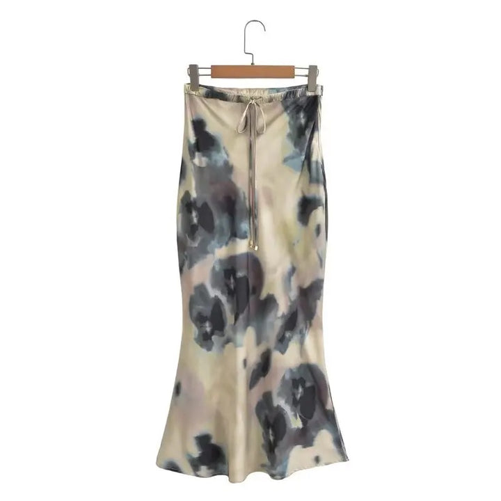 Tie dye satin midi skirt