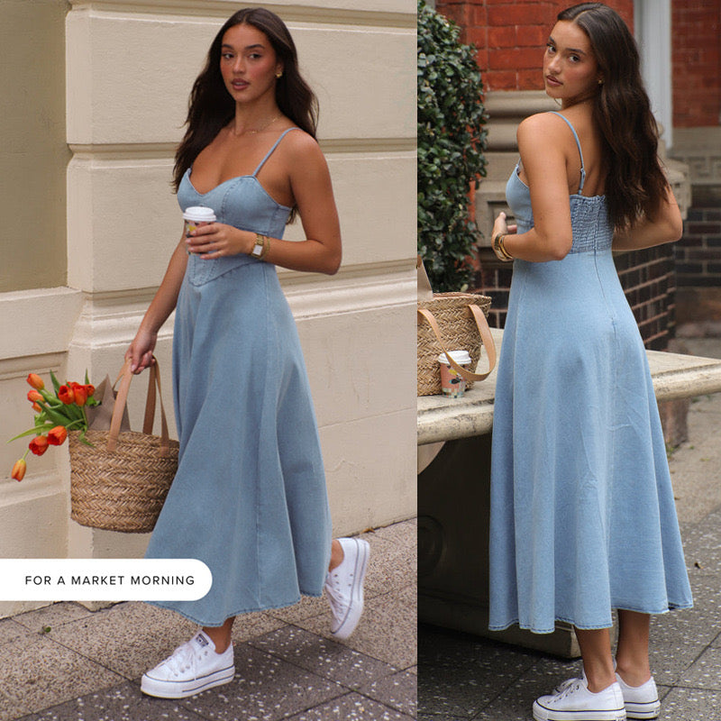 Smocked Sweetheart Neck Midi Cami Dress