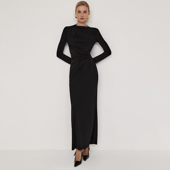 Long sleeved maxi dress with pleated sides