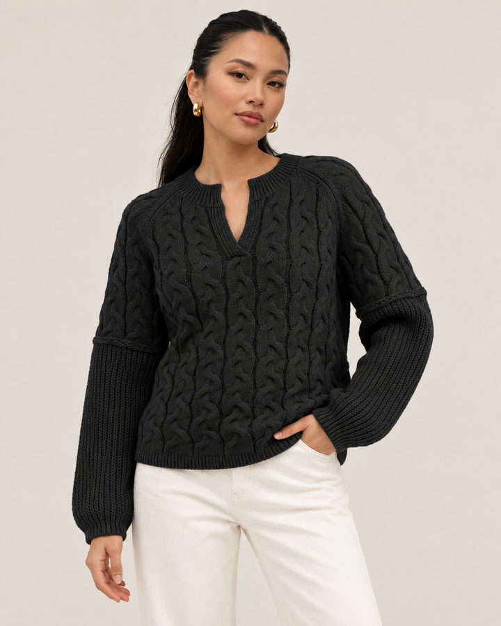 Cable-Knit Dropped Shoulder Sweater