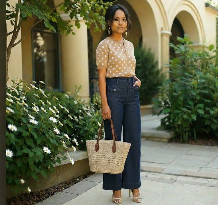Polka Dot Short Sleeve Button Down Sweater Cardigan