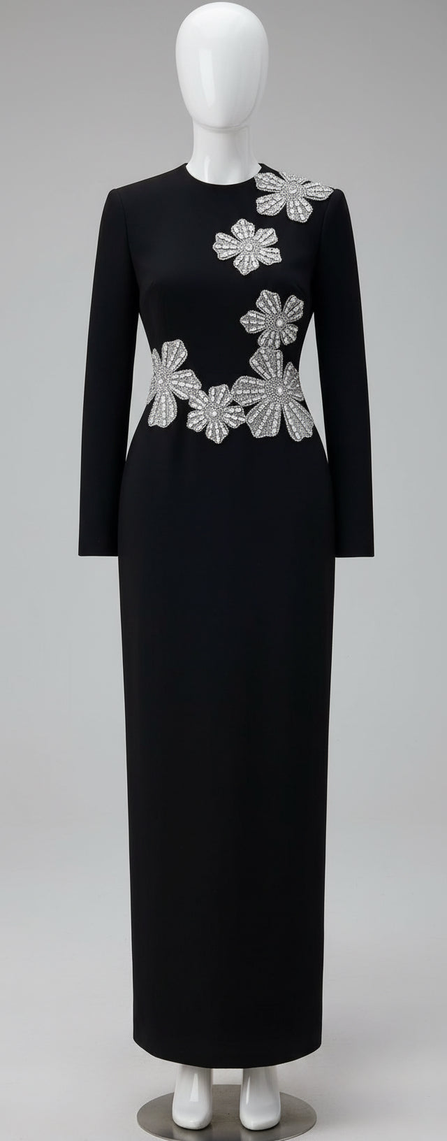 Black L/S Flower Embellished Maxi Dress